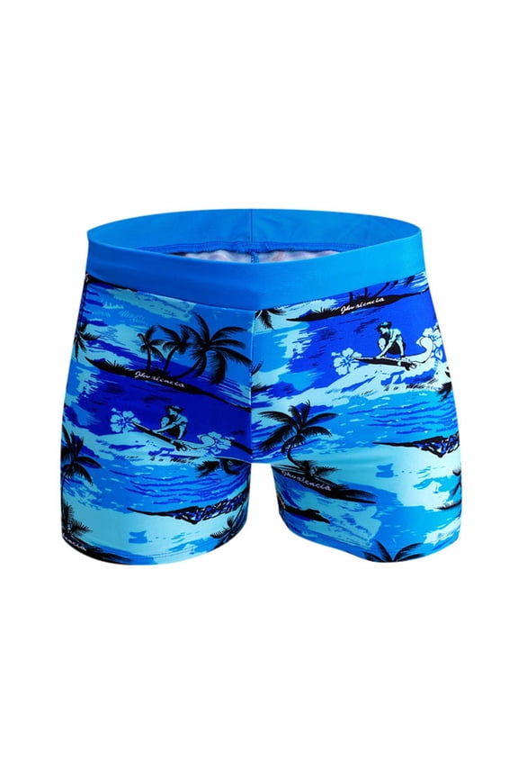 GobdXE Boys Surfer Palm Print Swim Trunks Solid Blue Wide Elastic Waistband Summer Surfing Swimwear Size:4-5 Years