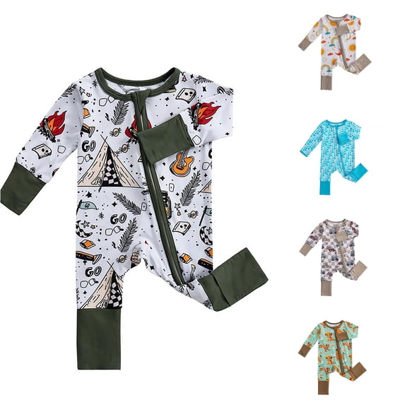 GobdXE Camping Guitar Print Two-Way Zip Long Sleeve Baby Sleeper Foldable Footless Romper Size:0-1 Months