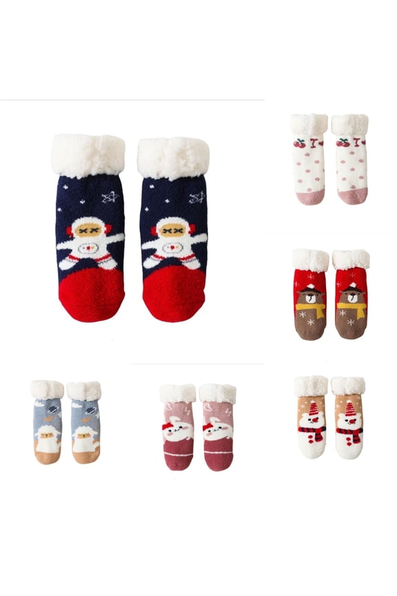 GobdXE Cartoon Sheep Planet Print Sherpa Roll Thick Fuzzy Thermal Ankle Socks Cozy Winter Indoor Floor Socks for Unisex Toddlers Blue,0-2 Years
