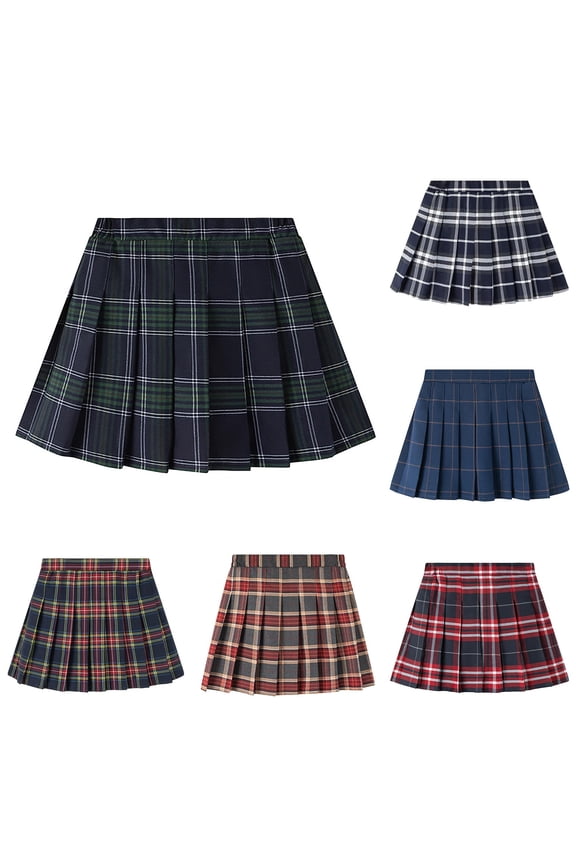 GobdXE Classic Grid Plaid Pattern Side Partial Elastic Waist Permanent Pleated Skort Built In Anti Exposure Lining Back To School Uniform Bottom for Girls 4-5 Years,Dark Green