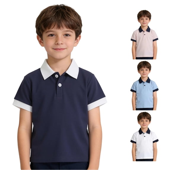 GobdXE Color Block Collar Short Sleeve Polo Shirt Unisex Kids Back to School Uniform Contrast Basic Pullover Tops for Boys Girls 2-3 Years,Navy