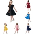 thumbnail image 1 of GobdXE Contrast Peter Pan Collar Short Sleeve Fit and Flare Swing Dress Back To School Uniform Dress for Girls Black,9-10 Years, 1 of 9