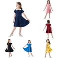 thumbnail image 1 of GobdXE Contrast Peter Pan Collar Short Sleeve Fit and Flare Swing Dress Back To School Uniform Dress for Girls Navy,7-8 Years, 1 of 9