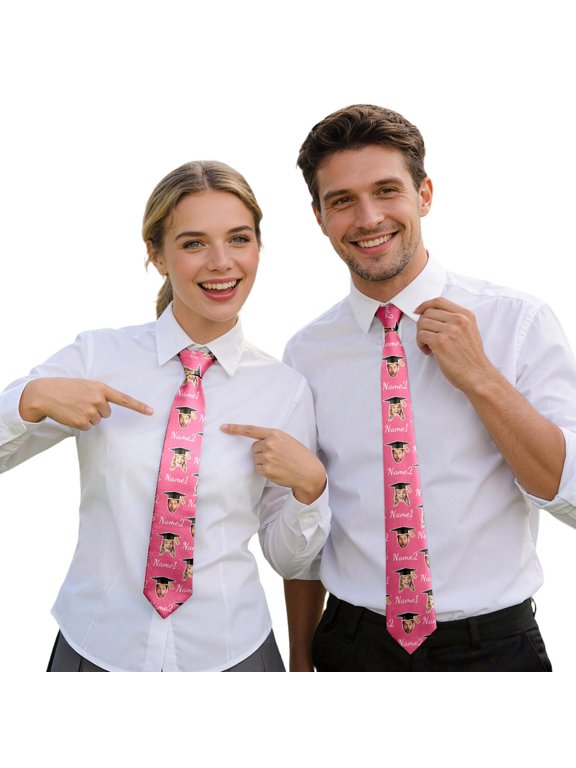 GobdXE Custom Face Necktie, Personalized Photo Tie with Text, Funny Gag Gift for Graduation Party Size:One Size