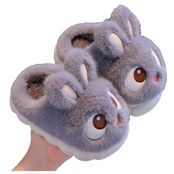 GobdXE Cute Cartoon Bunny Kids Fuzzy Slide Slippers Open Back Warm Indoor House Slippers for Home Wear Size:5-6 Years