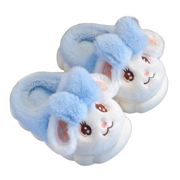 GobdXE Cute Cartoon Bunny Kids Fuzzy Slide Slippers Open Back Warm Indoor House Slippers for Home Wear Size:6-7 Years