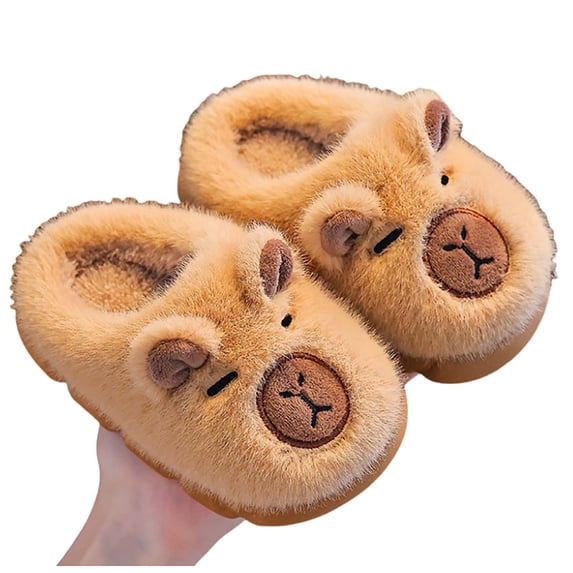 GobdXE Cute Cartoon Capybara Kids Plush Slippers Open Back Warm Indoor House Slippers for Home Wear Size:5-5.5 Years