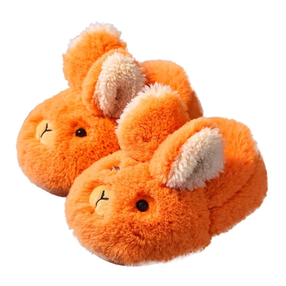 GobdXE Cute Cartoon Rabbit Kids Fuzzy Slide Slippers Open Back Warm Indoor House Slippers for Home Wear Size:7-8 Years