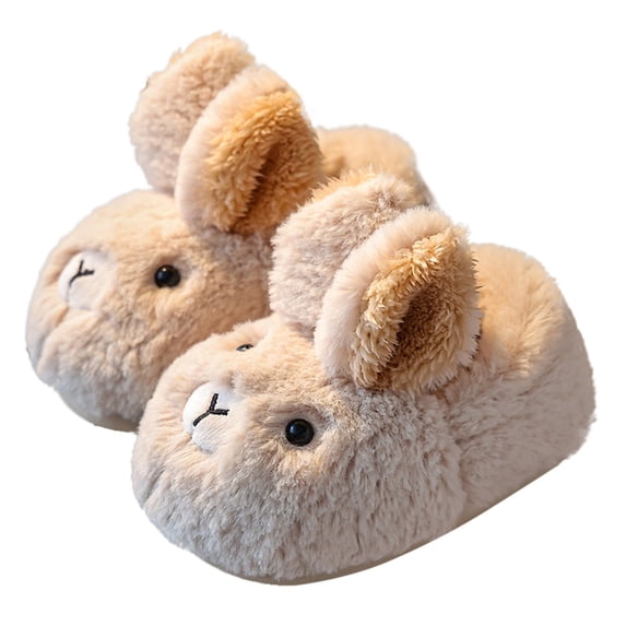 GobdXE Cute Cartoon Rabbit Kids Fuzzy Slide Slippers Open Back Warm Indoor House Slippers for Home Wear Size:7-8 Years