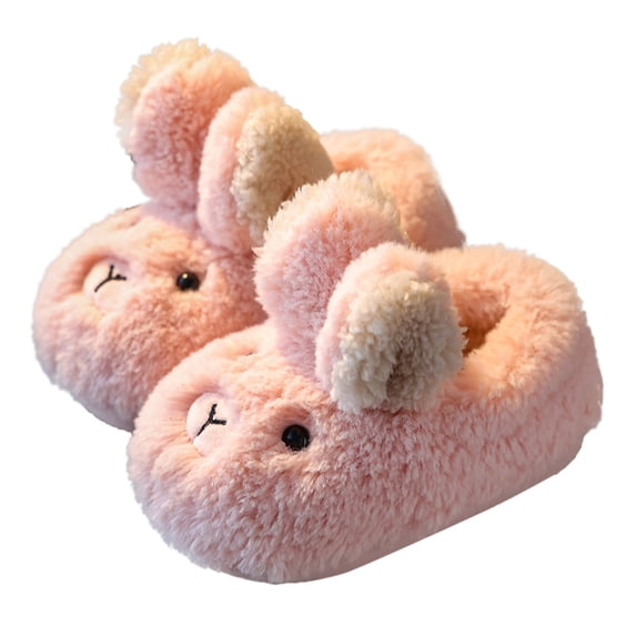 GobdXE Cute Cartoon Rabbit Kids Fuzzy Slide Slippers Open Back Warm Indoor House Slippers for Home Wear Size:7-8 Years