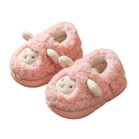 GobdXE Cute Cartoon Sheep Kids Fuzzy Closed Back Slippers Warm Indoor House Slippers for Home Wear Size:4-4.5 Years