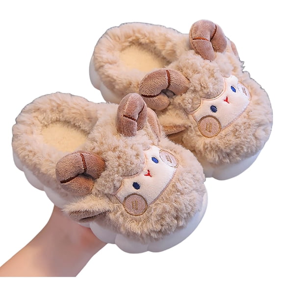 GobdXE Cute Cartoon Sheep Kids Fuzzy Slide Slippers Open Back Warm Indoor House Slippers for Home Wear Size:2-3 Years