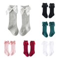 thumbnail image 1 of GobdXE Fine Rib Ruffle Edge Grosgrain Bow Calf Socks Soft Stretch Daily Party Socks for Baby Girls Gray,5-7 Years, 1 of 5