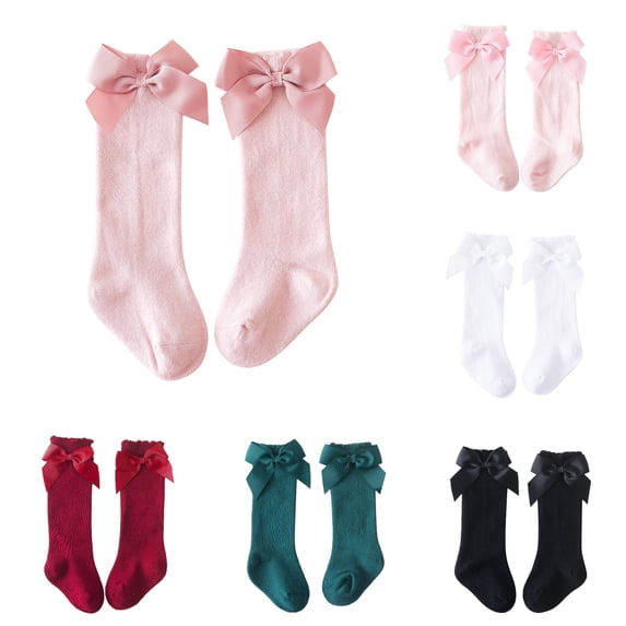 GobdXE Fine Rib Ruffle Edge Grosgrain Bow Calf Socks Soft Stretch Daily Party Socks for Baby Girls Purple,6-18 Months