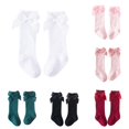 thumbnail image 1 of GobdXE Fine Rib Ruffle Edge Grosgrain Bow Calf Socks Soft Stretch Daily Party Socks for Baby Girls White,5-7 Years, 1 of 5