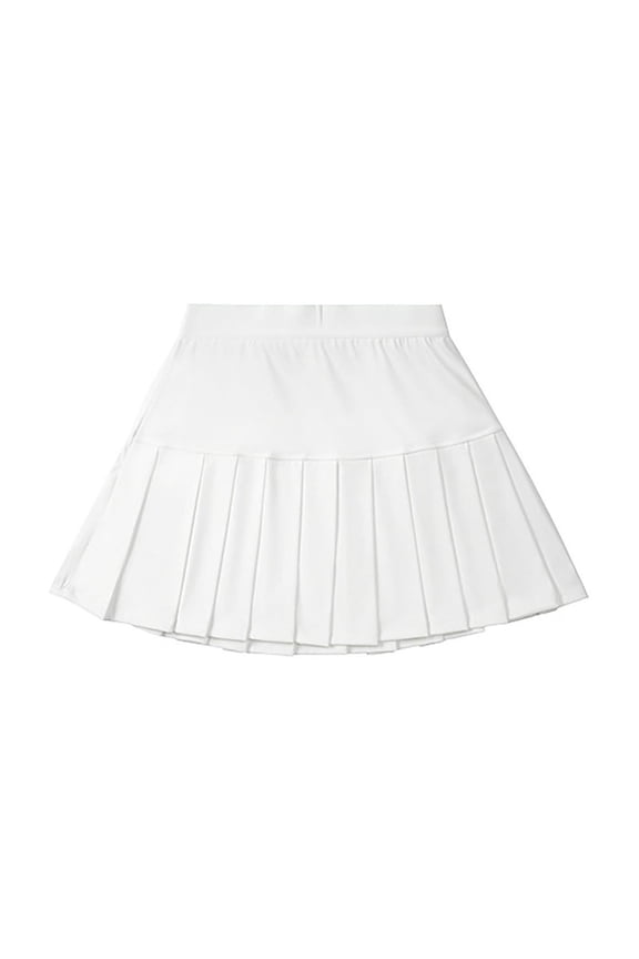 GobdXE Fixed Wide Waistband Back Partial Elastic Split Hem Pleated Skort Built In Anti Exposure Lining Back To School Uniform Bottom for Girls 160,White