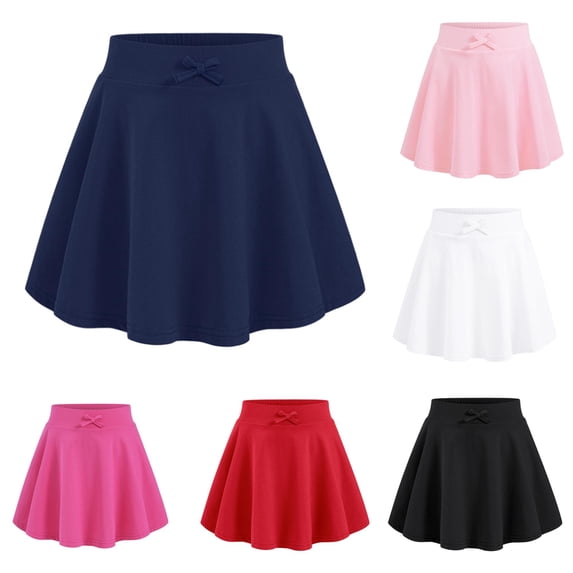 GobdXE Front Bow Decor Full Elastic Waist Circular Cut Flare Skort Built In Anti Exposure Lining Back To School Uniform Bottom for Girls 5-6 Years,Navy