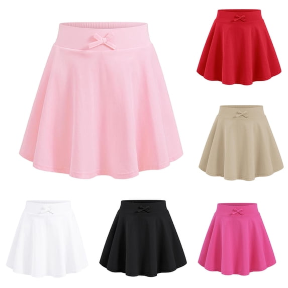 GobdXE Front Bow Decor Full Elastic Waist Circular Cut Flare Skort Built In Anti Exposure Lining Back To School Uniform Bottom for Girls 9-10 Years,Pink