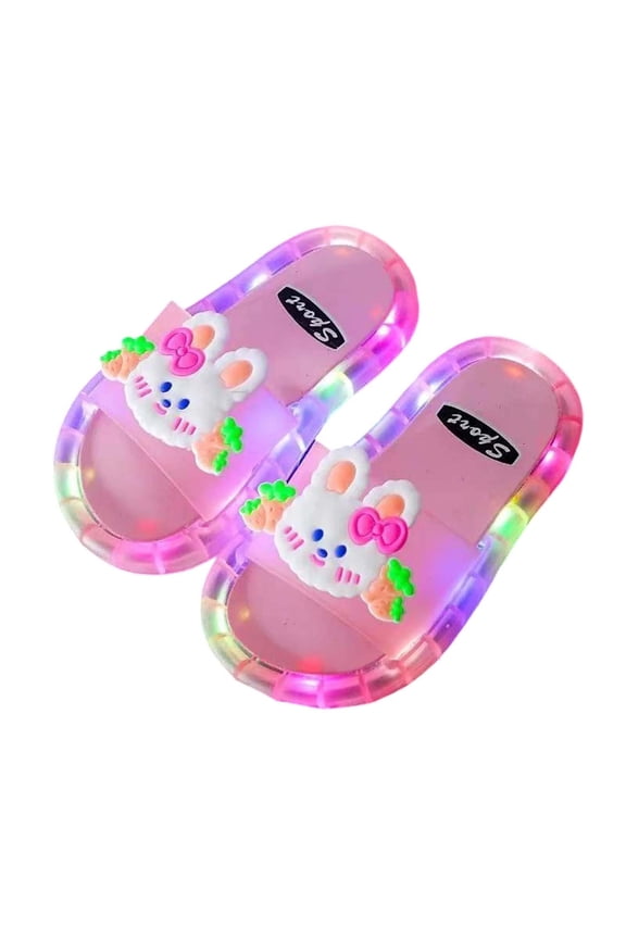GobdXE Girls Cartoon Rabbit Carrot LED Light Up Slides Non Slip Transparent Glow Sole Summer Shower Slippers Size:5-5.5 Years