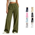 thumbnail image 1 of GobdXE Girls Elastic Waist Wide Leg Sweatpants Solid Casual Back to School Daily Trousers Army Green,11-12 Years, 1 of 7