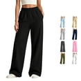 thumbnail image 1 of GobdXE Girls Elastic Waist Wide Leg Sweatpants Solid Casual Back to School Daily Trousers Black,11-12 Years, 1 of 7