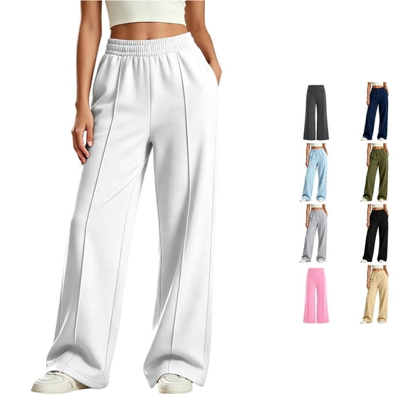 GobdXE Girls Elastic Waist Wide Leg Sweatpants Solid Casual Back to School Daily Trousers White,9-10 Years