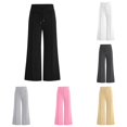 thumbnail image 1 of GobdXE Girls High Waist Drawstring Vertical Seam Wide Leg Sweatpants Solid Casual Back to School Daily Trousers Black,5-6 Years, 1 of 7