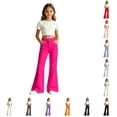 thumbnail image 1 of GobdXE Girls High Waist Flare Denim Pants Solid Casual Back to School Daily Wear Trousers Hot Pink,15-16 Years, 1 of 7