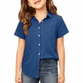 thumbnail image 1 of GobdXE Girls Kids Solid Point Collar Short Sleeve Button Down Blouse Color:Dark Blue,Size:7-8 Years, 1 of 4