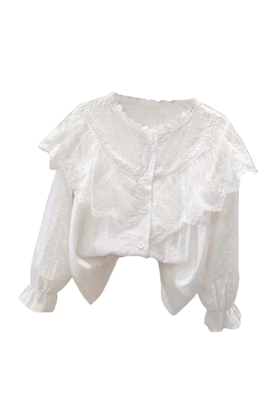GobdXE Girls Kids Toddler Solid Long Sleeve Ruffled Blouse with Bow Accents Color:Beige2,Size:7-8 Years