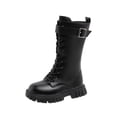 thumbnail image 1 of GobdXE Girls Knee High Combat Boots Lace Up Buckle Strap Matte Kids Shoes Black,5.5-6 Years, 1 of 7