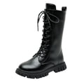 thumbnail image 1 of GobdXE Girls Knee High Combat Boots Lace Up Matte Little Big Girls Kids Shoes Black,4.5-5 Years, 1 of 5