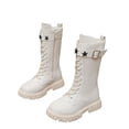 thumbnail image 1 of GobdXE Girls Knee High Combat Boots Lace Up Star Stud Buckle Strap Kids Shoes White,4.5-5 Years, 1 of 9