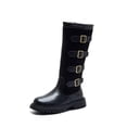 thumbnail image 1 of GobdXE Girls Knee High Riding Boots Quad Buckle Strap Side Zipper Kids Shoes Black,10-10.5 Years, 1 of 7