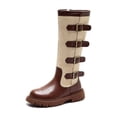 thumbnail image 1 of GobdXE Girls Knee High Riding Boots Quad Buckle Strap Side Zipper Kids Shoes Brown,10-10.5 Years, 1 of 9