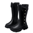 thumbnail image 1 of GobdXE Girls Knee High Riding Boots Side Zipper Pearl Button Bow Little Big Girls Kids Shoes Black,6.5-7 Years, 1 of 9