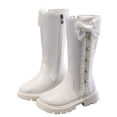 thumbnail image 1 of GobdXE Girls Knee High Riding Boots Side Zipper Pearl Button Bow Little Big Girls Kids Shoes White,6.5-7 Years, 1 of 8