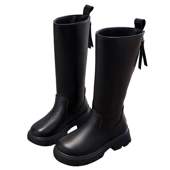 GobdXE Girls Knee High Riding Boots Side Zipper Tassel Pull Little Big Girls Kids Shoes Black,4.5-5 Years