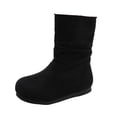 thumbnail image 1 of GobdXE Girls Mid Calf Boots Solid Faux Suede Ruched Shaft Flat Fall Winter Casual Shoes Black,7-8 Years, 1 of 8