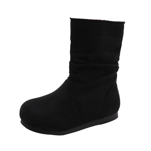 GobdXE Girls Mid Calf Boots Solid Faux Suede Ruched Shaft Flat Fall Winter Casual Shoes Black,7-8 Years
