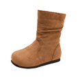 thumbnail image 1 of GobdXE Girls Mid Calf Boots Solid Faux Suede Ruched Shaft Flat Fall Winter Casual Shoes Brown,10-10.5 Years, 1 of 9