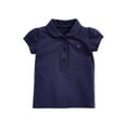 thumbnail image 1 of GobdXE Girls Solid Color Puff Sleeve Polo Shirt Lace Trim & Star Embroidered Top Color:Navy,Size:3-4 Years, 1 of 5