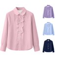 thumbnail image 1 of GobdXE Girls Solid Front Ruffle Round Collar Long Sleeve Button Down School Blouse Pink,15-16 Years, 1 of 6
