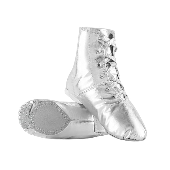 GobdXE High Top Dance Boots Solid Metallic Lace Up Split Sole Performance Dance Shoes Silver,8-9 Years