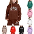 thumbnail image 1 of GobdXE Kids 2 Piece Fall Winter Long Sleeve Hoodie and Drawstring Long Jogger Pants Los Angeles California Letter Print Tracksuit Set 3-4 Years,Coffee, 1 of 4