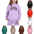 thumbnail image 1 of GobdXE Kids 2 Piece Fall Winter Long Sleeve Hoodie and Drawstring Long Jogger Pants Los Angeles California Letter Print Tracksuit Set 3-4 Years,Purple, 1 of 3