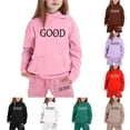 thumbnail image 1 of GobdXE Kids 2 Piece Fall Winter Long Sleeve Hoodie and Drawstring Long Jogger Pants GOOD Vibes Letter Print Tracksuit Set 4-5 Years,Pink, 1 of 4