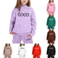 thumbnail image 1 of GobdXE Kids 2 Piece Fall Winter Long Sleeve Hoodie and Drawstring Long Jogger Pants GOOD Vibes Letter Print Tracksuit Set 6-7 Years,Purple, 1 of 4