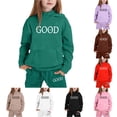 thumbnail image 1 of GobdXE Kids 2 Piece Fall Winter Long Sleeve Hoodie and Drawstring Long Jogger Pants GOOD Vibes Letter Print Tracksuit Set 8-9 Years,Dark Green, 1 of 4