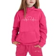 thumbnail image 1 of GobdXE Kids 2 Piece Fall Winter Tracksuit Heart Electrocardiogram Print Pullover Hoodie with Kangaroo Pocket and Drawstring Jogger Pants Casual Children Clothing Outfit Set 6-7 Years,Hot Pink, 1 of 3